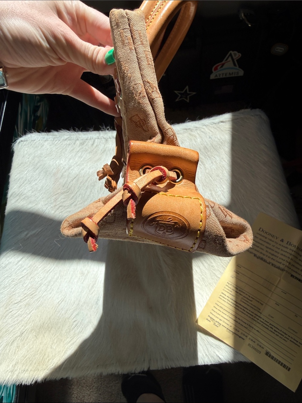 Dooney & Bourke Tan Monogram Drawstring Tote - Picture 6 of 10